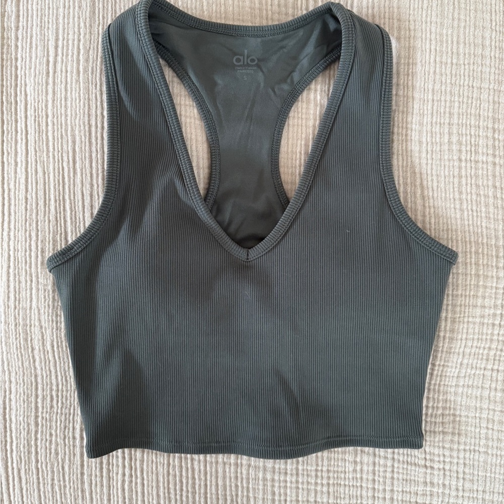 Alo Green Ribbed Crop Top